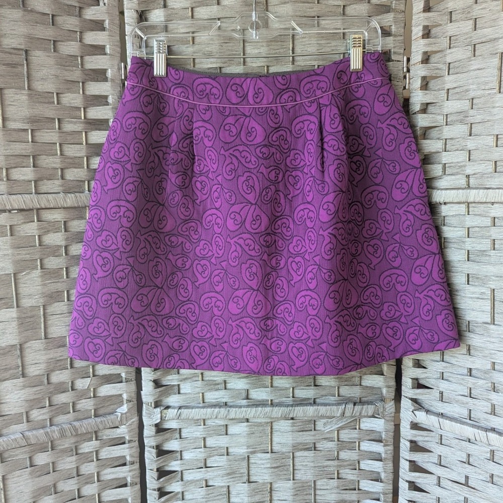 Anthro HD in Paris Mini Skirt Plumโ Purple Paisley Scroll Print Pleated Sz 6 New
